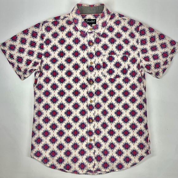 Coastal Tribal Button Up Shirt Geometric Short Sleeve Men’s Size Small - Picture 1 of 8